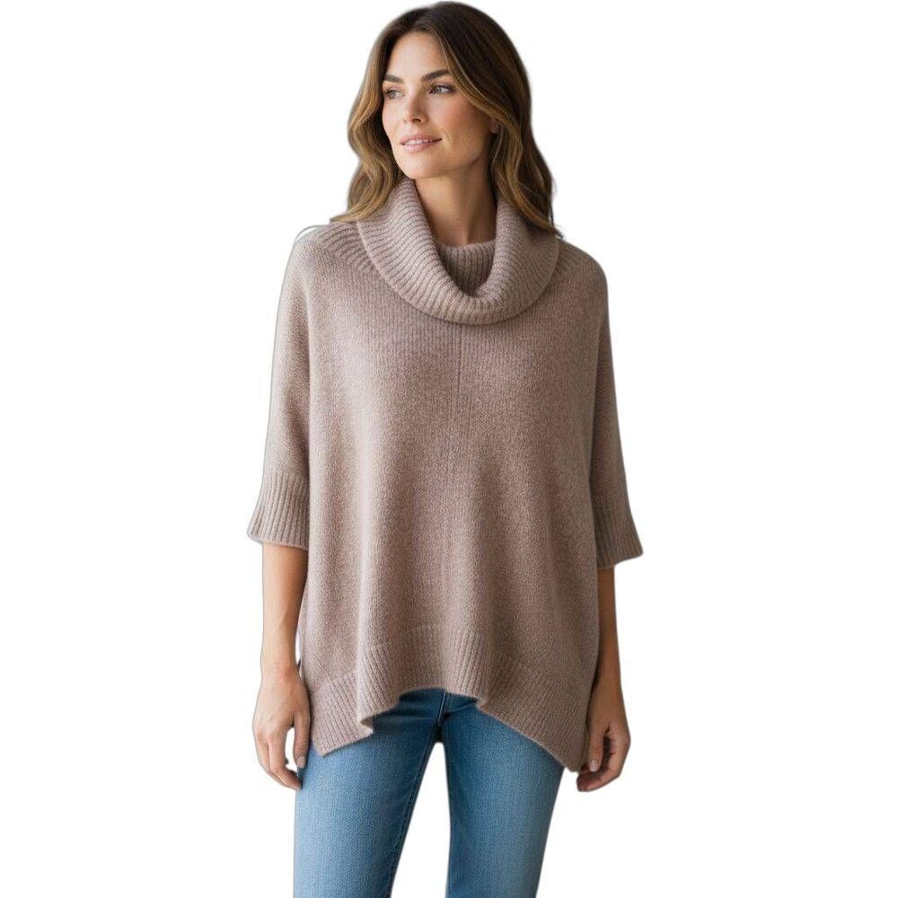 OLD NAVY BROWN SHORT SLEEVE COWL-NECK OVERSIZED SWEATER SZ.M-L EUC.
